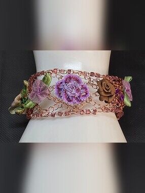 Lisa Toland Artisan Copper Wire Floral Bracelet Boho Wearable Art